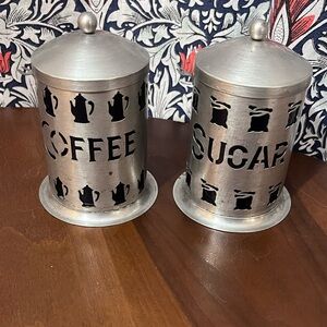 Vintage 1960’s silver, metal, coffee, and sugar canisters